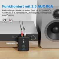 1Mii ML302+ Bluetooth 5.3 adó vevő TV és sztereóhoz, AUX 3,5 mm és RCA audio adapter, aptX LL HD Adaptive, kettős kapcsolat, 30 óra 5