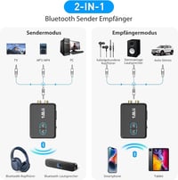 1Mii ML302+ Bluetooth 5.3 adó vevő TV és sztereóhoz, AUX 3,5 mm és RCA audio adapter, aptX LL HD Adaptive, kettős kapcsolat, 30 óra 2