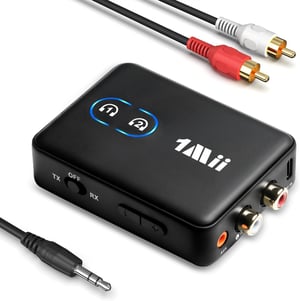 1Mii ML302+ Bluetooth 5.3 adó vevő TV és sztereóhoz, AUX 3,5 mm és RCA audio adapter, aptX LL HD Adaptive, kettős kapcsolat, 30 óra