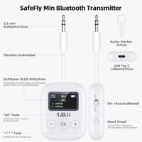 1Mii SafeFly Min Bluetooth 5.3 Adó Fejhallgatókhoz - Kettős Csatlakozás, OLED Kijelző, 25 Órás Üzemidő, AptX Alacsony Késleltetés, Repülőgép 7