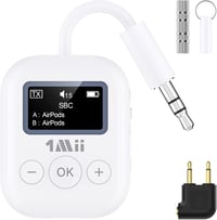 1Mii SafeFly Min Bluetooth 5.3 Adó Fejhallgatókhoz - Kettős Csatlakozás, OLED Kijelző, 25 Órás Üzemidő, AptX Alacsony Késleltetés, Repülőgép 1