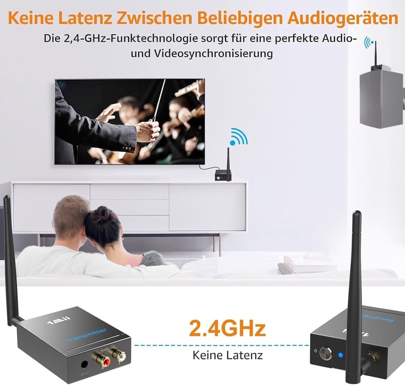 1Mii Wireless Audio Transmitter Receiver 2.4GHz RCA Aktív Hangszóróhoz Sztereóhoz