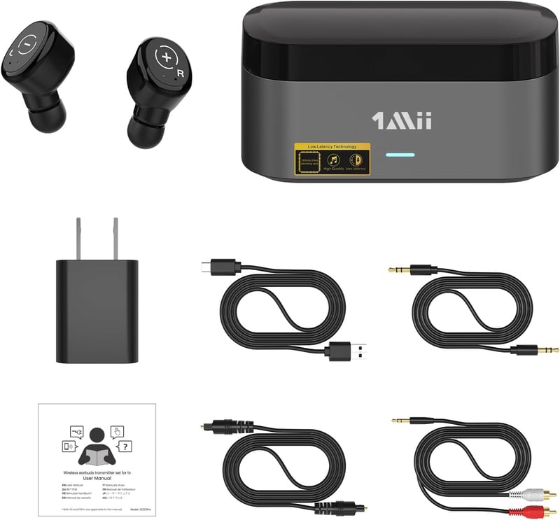 1Mii Wireless TV Fejhallgató Adóval, Időseknek, 2.4GHz, Optikai/AUX/RCA Csatlakozás