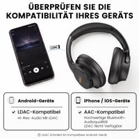 1Mii Y8+ Bluetooth slúchadlá s potlačením hluku, LDAC Hi-Res Audio, 75 hodín výdrže batérie, skladacie, cez uši (Over-Ear), čierne 10