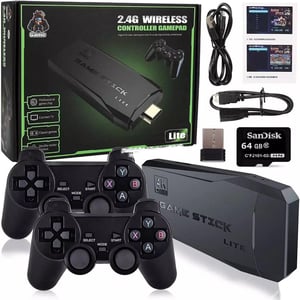 Consolă de jocuri video 4K pentru TV cu gamepad wireless 2.4G, 64 GB, negru