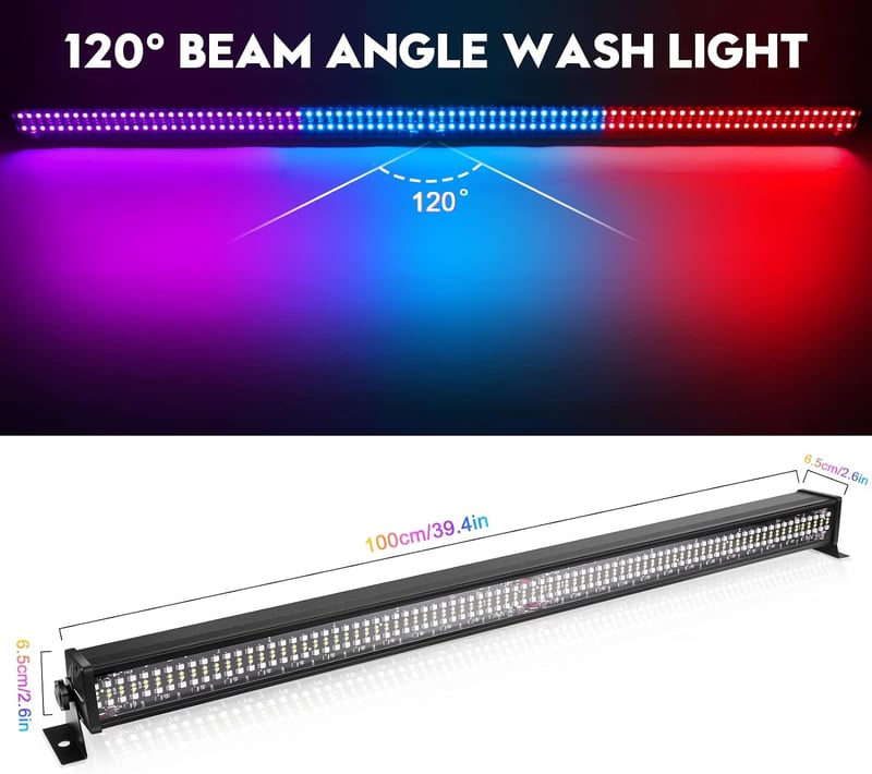 2 db U`King RGBW Fényvető - 336 LED-es Színpadi Világítás, DMX512 Vezérlés, Stroboszkóp Effekt, Disco Fénysor Bulikhoz, Esküvőkre, 
