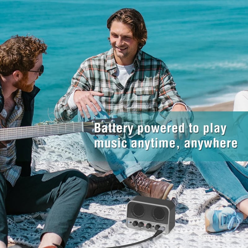 LEKATO 5W Mini Gitárerősítő Kettős Hangszóróval - Hordozható Elektromos Gitár Kombó Erősítő Clean és Overdrive Csatornával, Bluetooth 5.0, Ú