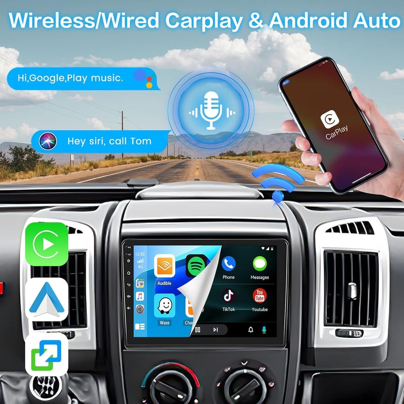 Inefala Android 15 Autórádió Fiat Ducato/Peugeot Boxer/Citroen Jumper (2011-2022) - 9" Érintőképernyő, Vezeték Nélküli CarPlay, GPS, WiFi