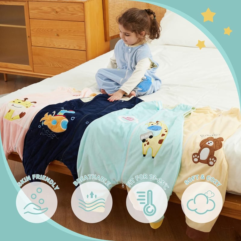 COOKY.D Unisex Baba Hálózsák Lábrésszel - Négyévszakos 2.0 Tog Zsiráf Mintás Hordható Takaró Zöld Színben, Könnyű Pelenkázással (S/1-3 Év)