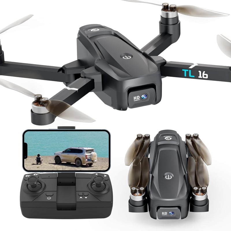 Tolatoyus TL16 Drón Kezdőknek - Kefenélküli Motor, Dupla FPV Kamera, Összecsukható, WiFi 5GHz, Optikai Áramlásérzékelő, 3D Flip, Alkalmazásv