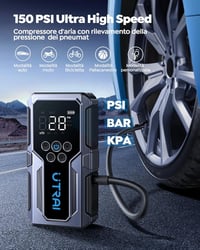 UTRAI 4000A Autós Bikázó Készülék 150PSI Kompresszorral - Gyorstöltés 3.0, 8.5L Benzin/6.5L Dízel Járművekhez, Beépített LED Lámpával 3