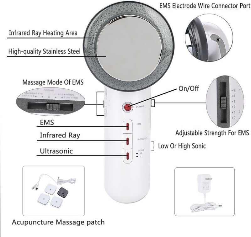 EMS Ultrahangos Cellulit Masszírozó, Fogyasztó, Vízálló, LED Fényterápiával