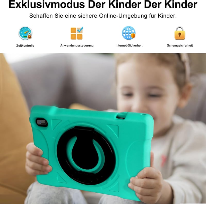 AOCWEI X700 10" Gyerektablet Android 13 Rendszerrel, 12GB RAM, 128GB Tárhely, 512GB Bővíthető, 5G WiFi, Octa-Core, 6000mAh, Gyerekzár, Zöld 