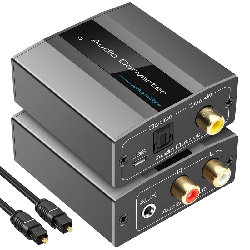 VEDINDUST Analóg-Digitális Audio Konverter RCA/3.5mm AUX - Koaxiális/Optikai Átalakító PS4, PS5, Xbox, DVD, TV Készülékekhez, USB Tápellátás