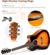 Vangoa 41" Fekete Akusztikus Gitár Szett Kezdőknek, Teljes Méretű Cutaway Western Gitár 5