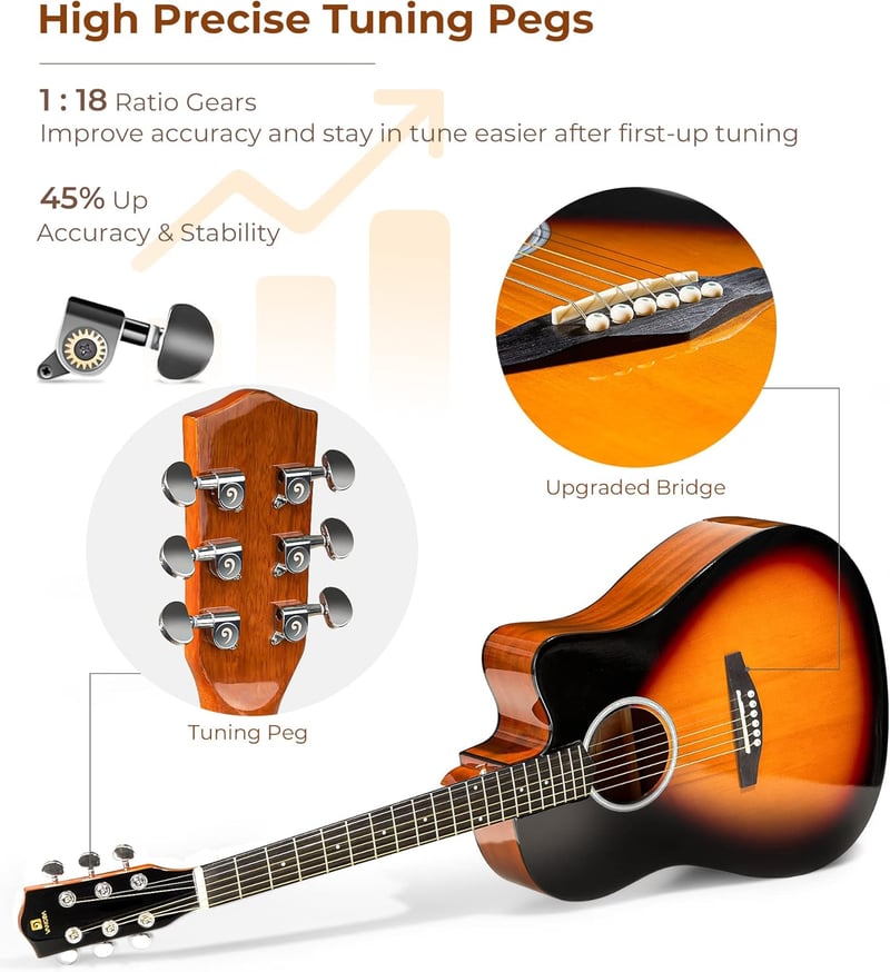 Vangoa 41" Fekete Akusztikus Gitár Szett Kezdőknek, Teljes Méretű Cutaway Western Gitár