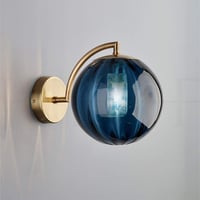 LFsem Kék Üveggömb Fali Lámpa 15 cm Átmérővel - Retro Stílusú Gömb Falikar Réz Tartóval, LED Kompatibilis, 240V, 60W Teljesítmény 2