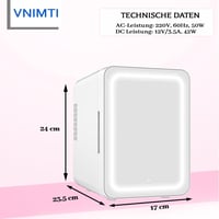 VNIMTI 4 literes hordozható kozmetikai hűtő LED tükörrel, autóba és otthonra - fehér 7