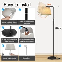 Fortand LED Állólámpa Szabályozható Fényerővel - 3 Színhőmérsékletű (3000K-6500K) Modern Ívelt Lámpa Szövet Burával, 9W, Forgókapcsolós 8