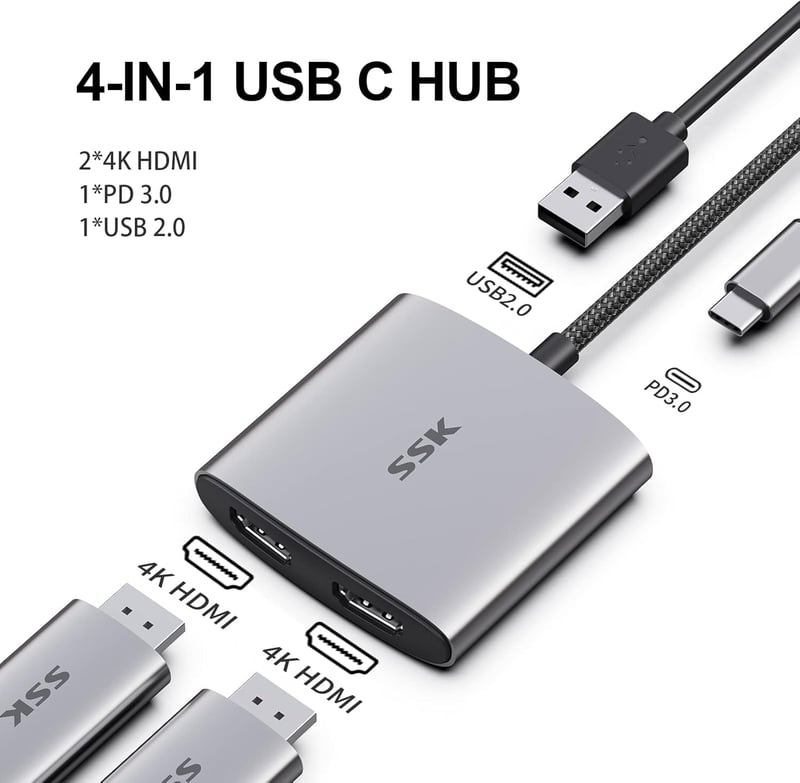 SSK 4K/60Hz Dual HDMI USB-C Hub - MacBook, Lenovo, Dell, HP, Samsung kompatibilis