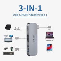 JESWO 3 az 1-ben USB-C Hub 4K HDMI-vel és PD töltéssel, Windows/Mac/iPad kompatibilis 2