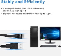 XMSJSIY Fekete USB 2.0 - 9 Tűs Alaplap Hosszabbító Kábel 3