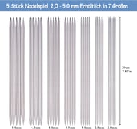 Coopay 5 db-os 3,5 mm-es rozsdamentes acél kötőtű készlet, 20 cm hosszú zokni kötőtűk sálakhoz, sapkákhoz, pulóverekhez, kézimunkához 5
