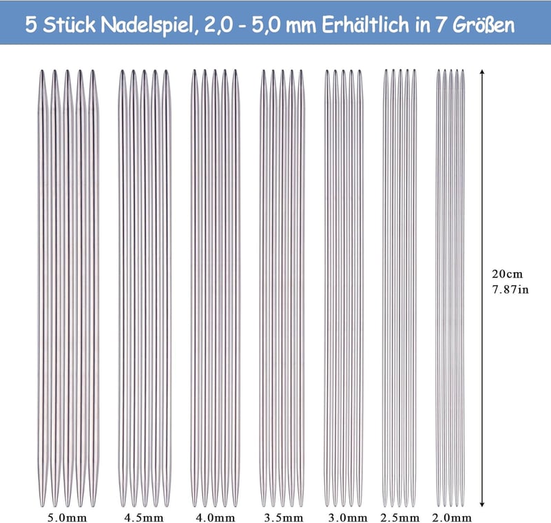 Coopay 5 db-os 3,5 mm-es rozsdamentes acél kötőtű készlet, 20 cm hosszú zokni kötőtűk sálakhoz, sapkákhoz, pulóverekhez, kézimunkához