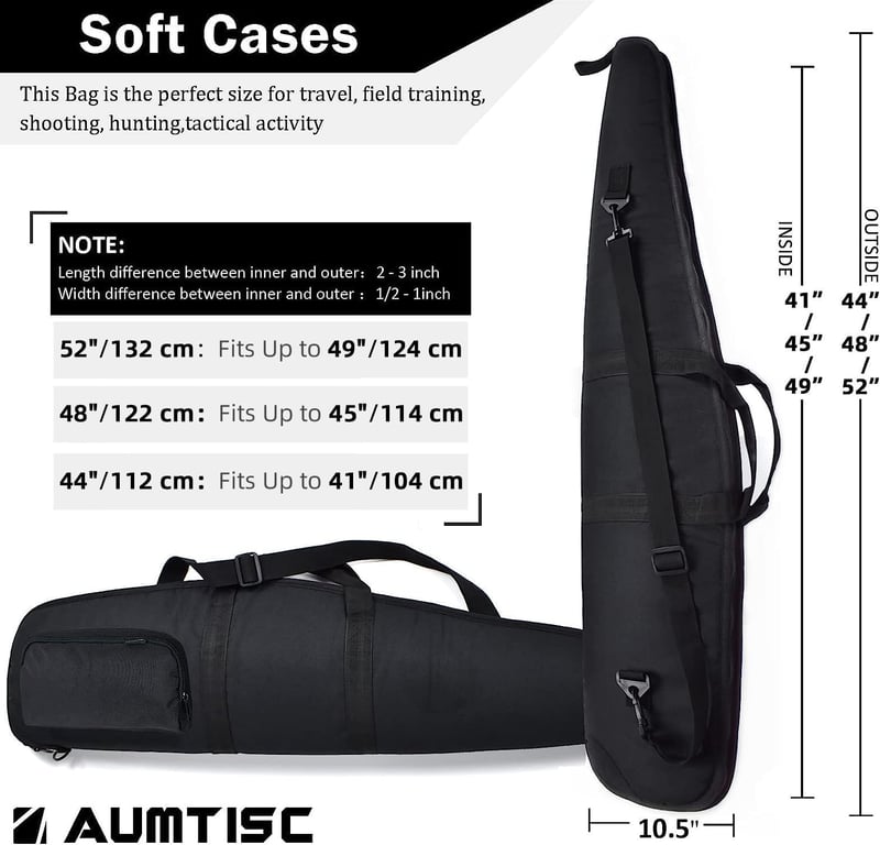 AUMTISC Taktikai Fegyvertáska 112/122/132 cm - Puska Tok Párnázott Nylon Anyagból, Vállpánttal és Kiegészítő Zsebekkel, Vadászathoz