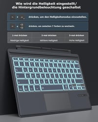 MoKo Német Bluetooth Billentyűzet Microsoft Surface Pro 7/6/5/4/3 Készülékekhez - QWERTZ Kiosztás, Érintőpad, 7 Színű Háttérvilágítás, Újrat 3