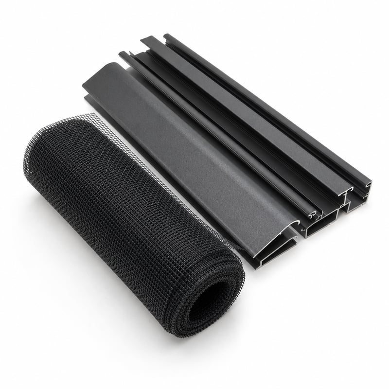 Windhager Flexi Fit sieťka proti hmyzu na okno 130x150 cm antracitová s teleskopickým rámom bez vŕtania — malá trhlina na sieťke (Outlet)