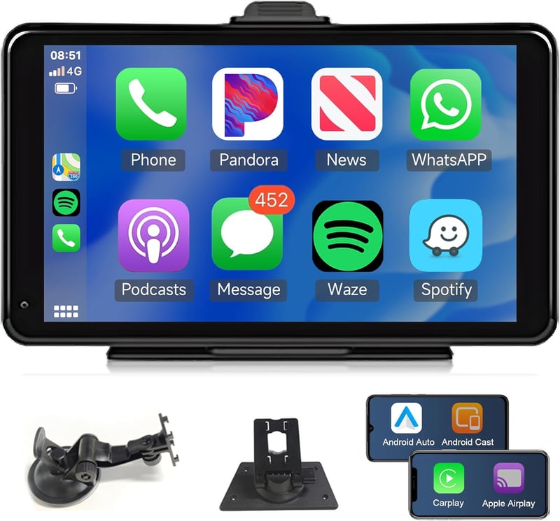 Rimoody Vezeték Nélküli CarPlay és Android Autórádió, 7" Érintőképernyős, Dual Bluetooth, FM Adó, Hangvezérlés, AUX/USB/TF, 7-32V