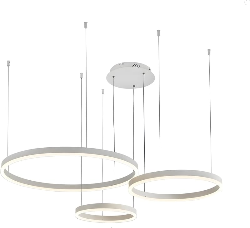 YYUTLUO Modern LED Csillár, 3 Fehér-Arany Gyűrű (40+60+80cm), 90W, Távirányítható Fényerőszabályzós Függőlámpa, Nappali Mennyezeti Világítás
