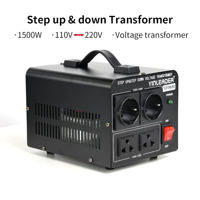 Yinleader 1000W Feszültségátalakító Transzformátor 230V-110V, Toroid Magos, 4kg, 2db 110V + 2db 220V EU Aljzat, CE Tanúsítvány, Fekete