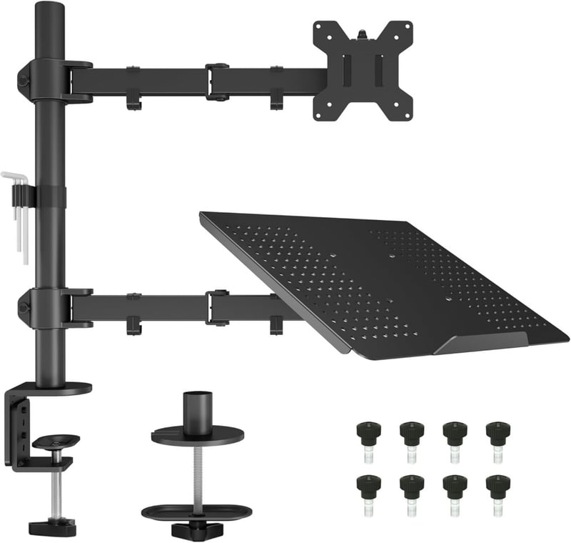 BONTEC Laptop és Monitor Tartó Kar Asztalhoz, C-Bilincs Rögzítés, Teljesen Állítható Dőlés és Forgatás, 13-27" Képernyőkhöz, Fekete - Black