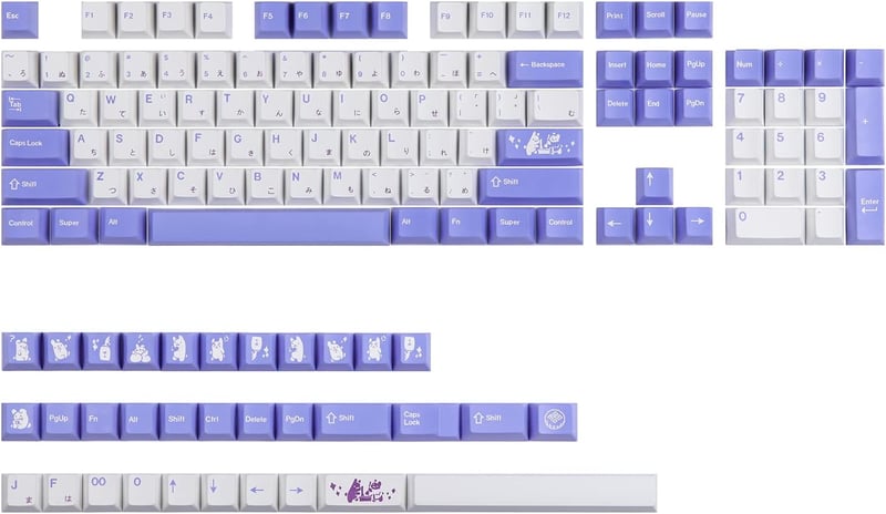 EPOMAKER Nyuszis PBT Keycap Szett 134 Gombos, Cherry Profilú, Mechanikus Gamer Billentyűzethez