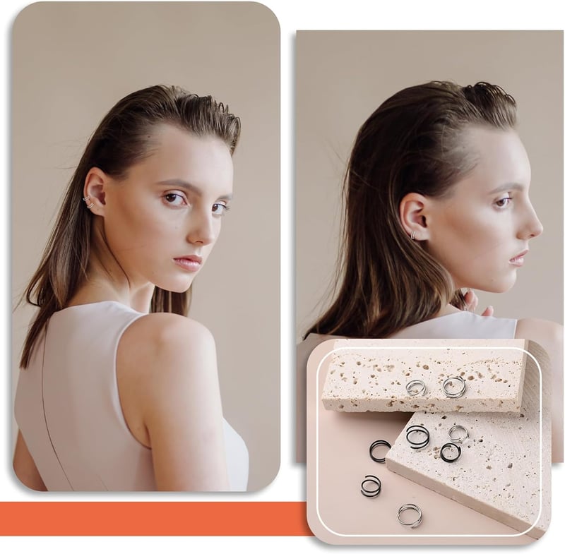 DIVINA VITAE 8 db Orr Piercing Szett - Spirál és Dupla Karika Orrpiercing, Helix Piercing, 316L Sebészeti Acél, 8/10 mm, Fekete és Ezüst