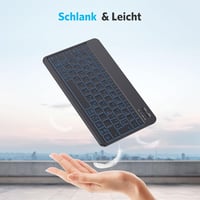 Emetok Német Bluetooth Billentyűzet 7 Színű Háttérvilágítással - Újratölthető, Ultravékony, Vezeték Nélküli iPad/iPhone/Android Eszközökhöz - Black (backlight) 8