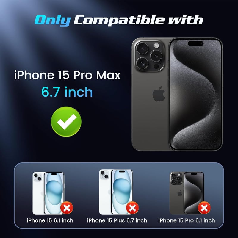 Doeshine iPhone 15 Pro Max Tok, 360° Gyűrűs Állvánnyal, Kamera Védőfedéllel, Katonai Ütésálló Védelem, 2db Képernyővédő Fóliával, Fekete