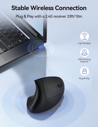 TECKNET TK-MS016 Ergonomikus Vezeték Nélküli Egér - Újratölthető, 5 DPI Szint (4800 DPI-ig), 6 Gombos Vertikális Egér Laptophoz, PC-hez 8
