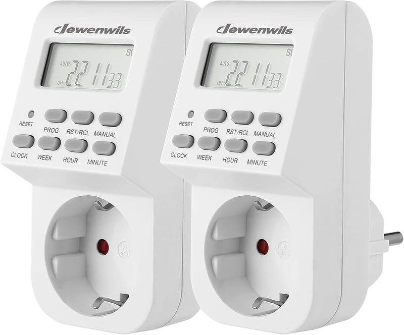 DEWENWILS Digitális Időzítő Konnektor - 20 Programozható Időzítés, LCD Kijelző, Karácsonyi Világításhoz, Háztartási Gépekhez, 3840W, Fehér