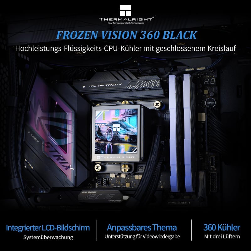 Thermalright Frozen Vision 360 Fekete Vízhűtéses CPU Hűtő LCD Kijelzővel AMD/Intel