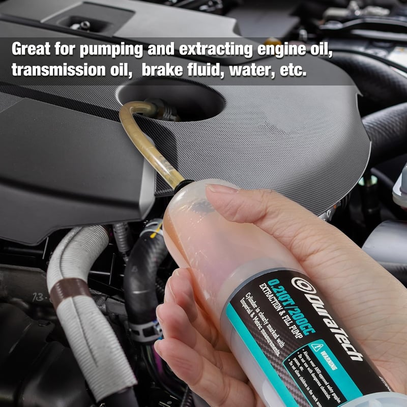 DURATECH Olajleszívó Pumpa 200ml - Kézi Szivattyú Szintjelzővel, 284mm Olajfeltöltő Szivattyú Motor-, Váltó-, Differenciálmű Olajhoz és Hűtő - 500 ml