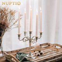 Nuptio Ezüst Gyertyatartó 5-Ágú 27 cm Magas Vintage Kandeláber Esküvői Asztaldísz Születésnapi Parti Karácsonyi Dekoráció Fém Gyertyákhoz 3