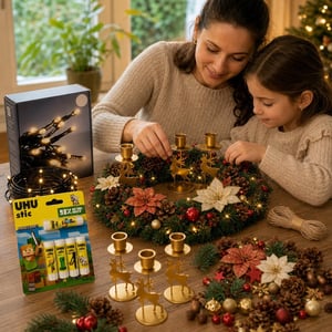 Set za adventski vijenac: 111 ukrasa + 4 svijećnjaka + 120 LED lampica + 5 ljepila u stiku