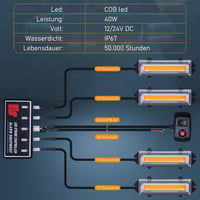 Dinfu LED Figyelmeztető Villogó Fény 40W - Narancssárga Vészjelző Lámpa 18 Üzemmóddal - Autó, Teherautó, Traktor Kiegészítő - Vízálló, Porál 2