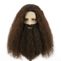 Topcosplay Hosszú Barna Göndör Paróka és Szakáll Szett - Hőálló Műhaj 180°C-ig - Harry Potter Hagrid Jelmezhez - Farsangi, Halloween Cosplay 1