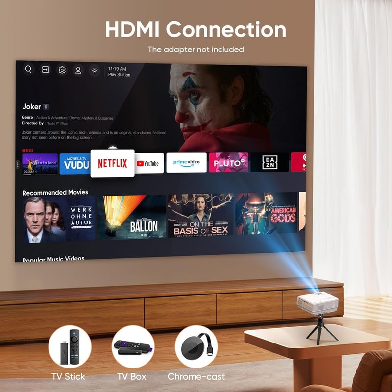 AKATUO Mini Projektor Bluetooth 5.1 - Hordozható Full HD 1080P LCD Házimozi Projektor 200" Képernyővel, Telefonhoz, TV-hez, 10000 Lumen