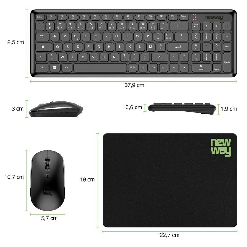 NEWWAY Vezeték Nélküli Billentyűzet és Egér Szett - Fekete, USB és WiFi Csatlakozás, Hordozható, PC Kompatibilis, ON-KM01F Modell