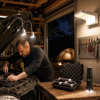 Set za radionicu: 2x magnetska radna svjetla + prigušiva IP65 zidna lampa + 5000 lm LED svjetiljka 1